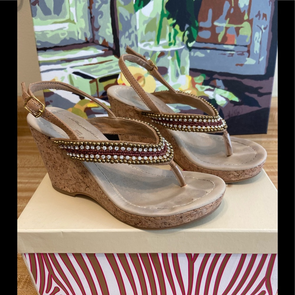 Sexy~Skemo Embellished Wedge Slingback Sandal
